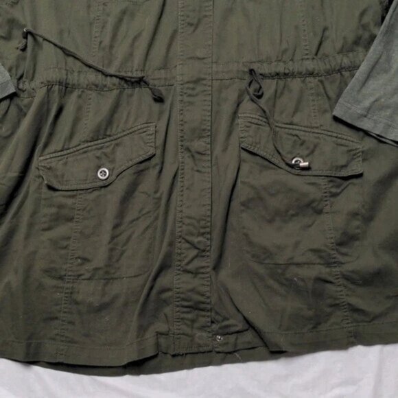 TORRID Drawstring First and Fit Anorak Twill & Jersey Olive Women's Jacket-4 - Picture 5 of 10